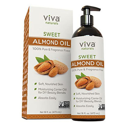 Picture of Sweet Almond Oil - Unrefined Sweet Almond Oil for Skin, Face and Body, Perfect Hair Oil and Carrier Oil for Essential Oils, Hexane Free Natural Unscented Massage Oil, Product of USA, 16 oz