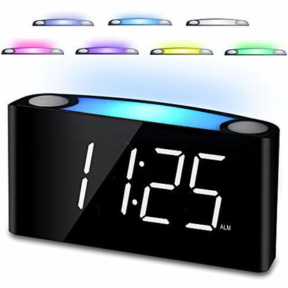 Picture of Simple Digital Alarm Clock,7 Big LED Display & Full Dimmer,USB Cellphone Chargers,7-Color Night Light,Adjustable Volume,12/24 Hours,Plug in Alarm Clock for Kids Elderly Bedside Desk Kitchen Office