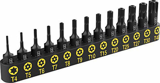 Picture of LEXIVON Tamper Proof Torx Bit Set, Premium S2 Alloy Steel | 13-Piece Security Star Bits, T4 - T40 | Precision CNC Machined (LX-301)