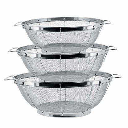 Picture of U.S. Kitchen Supply - 3 Piece Colander Set - Stainless Steel Mesh Strainer Net Baskets with Handles & Resting Base - 11" 5 Quart, 9.5" 4 Quart and 8.5" 3 Quart - Strain, Drain, Rinse, Steam or Cook