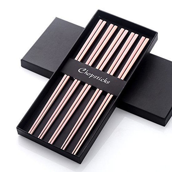 Picture of Buyer Star 5-pair Stainless Steel Chopsticks Metal Reusable Rose Gold Chopsticks Chinese Square Chopsticks