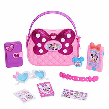 Picture of Disney Junior Minnie Happy Helpers Bag Set, 9 Piece Pretend Play Purse with Lights and Sounds Cell Phone, Sunglasses, and Accessories, by Just Play