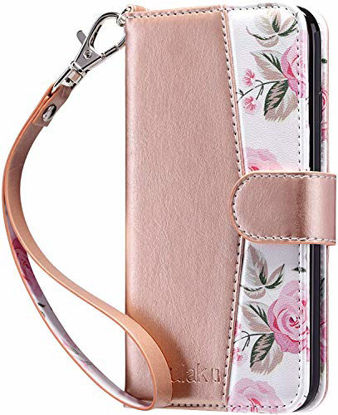 Picture of ULAK iPhone 8 Plus Case, iPhone 7 Plus Flip Wallet Case, PU Leather Wallet Case with Card Holders Kickstand Hand Strap Shockproof Protective Cover for Apple iPhone 7 Plus/8 Plus 5.5 Inch, Floral