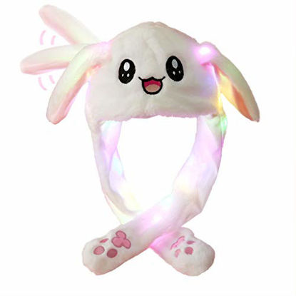 Picture of IronBuddy LED Glowing Plush Moving Rabbit Hat Funny Glowing and Ear Moving Bunny Hat Cap for Women Girls, Cosplay Christmas Party Holiday Hat