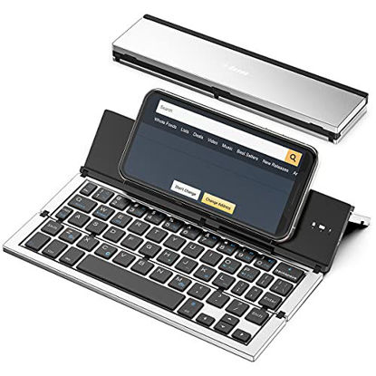 Picture of Folding Keyboard,Geyes Portable Foldable Wireless Bluetooth Keyboard with Portable Pocket Size, Aluminum Alloy Housing for iPhone,iPad, Tablet,Laptops and Smartphones (Silver)