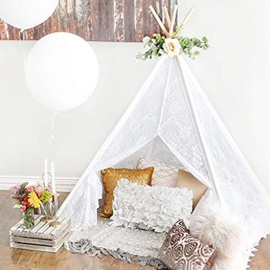 Picture of Kids Teepee Tent- Children Play Tent- Boho Lace Tipi Sheer Canopy for Wedding, Party, Photo Prop