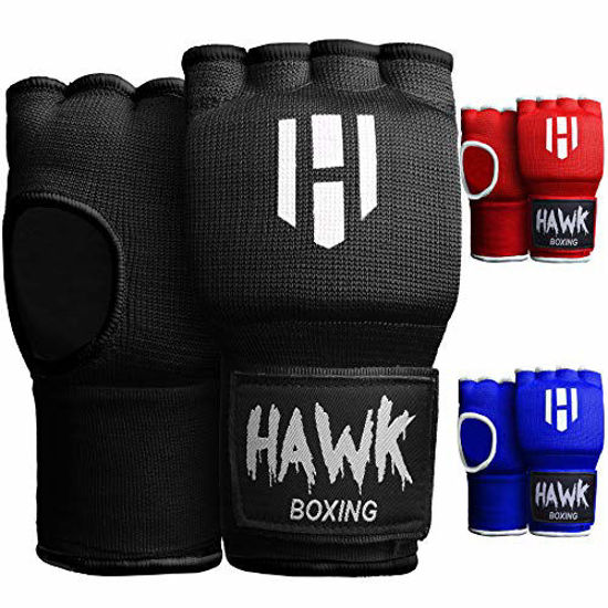 Picture of Hawk Padded Inner Gloves Training Gel Hand Wraps for Boxing Quick Wraps Men & Women Kickboxing Muay Thai MMA Bandages Fist Knuckle Wrist Protector Handwraps (Pair) (Black, L/XL)