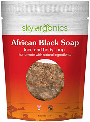 Picture of African Black Soap Bar by Sky Organics (16oz) Raw Black Soap Face & Body Wash - Authentic Handmade Soap from Ghana Facial Wash Vegan and Cruelty-free