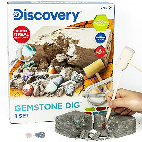 Picture of Discovery Kids Gemstone Dig Stem Science Kit by Horizon Group Usa, Excavate, Dig & Reveal 11 Real Gemstones, Includes Goggles, Excavation Tools, Streak Plate, Magnifying Glass & More