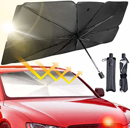 Picture of JASVIC Car Windshield Sun Shade Umbrella - Foldable Car Umbrella Sunshade Cover UV Block Car Front Window (Heat Insulation Protection) for Auto Windshield Covers Trucks Cars (Large)