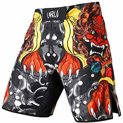 Picture of LAFROI Mens MMA Cross Training Boxing Shorts Trunks Fight Wear with Drawstring and Pocket-QJK01(Lion Dance,SM)