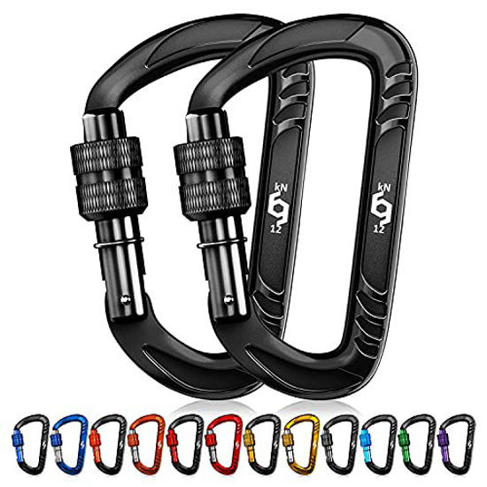 Picture of Rhino Produxs 2PCS of 12kN (2697 lbs) Heavy Duty Lightweight Locking Carabiner Clips - Excellent for Securing Pets, Outdoor, Camping, Hiking, Hammock, Dog Leash Harness, Keychains