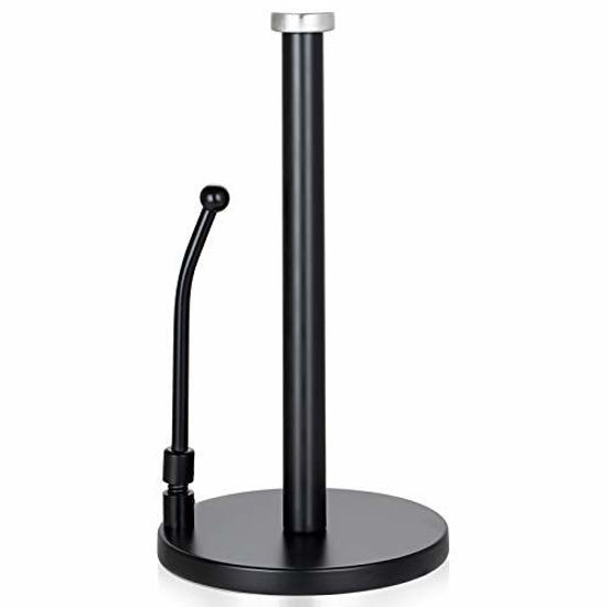 SMARTAKE Paper Towel Holder, Stainless Steel Standing Paper Towel Organizer Roll Dispenser for Kitchen Countertop Home Dining Table, Black