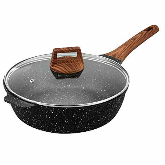 Picture of ESLITE LIFE Deep Frying Pan with Lid Nonstick Jumbo Cooker Saute Pan with Granite Coating, 11 Inch (5 Quart)