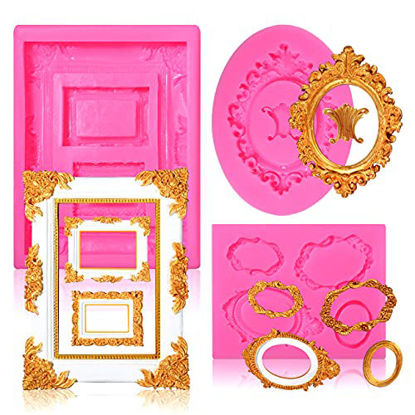 Picture of Photo Frame Fondant Mold - 3 Pack Picture Frames Silicone Mold for Cake Decorating, Sugar, Gum Paste, Chocolate, Cookies, Resin, Polymer Clay - Pink