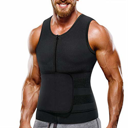 Picture of Wonderience Neoprene Sauna Suit for Men Waist Trainer Vest Zipper Body Shaper with Adjustable Belt Tank Top (Black, Large)