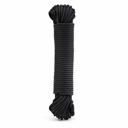 Picture of Rope Ratchet 1/8", 50 ft Solid Braided Polypropylene Rope, Heavy Duty, All Purpose, Utility Cord Tie Down Rope for Camping, Tie, Pull, and Knot, Indoor and Outdoor Use - Black