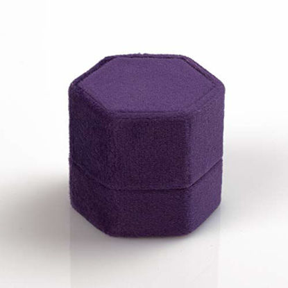 Picture of Koyal Wholesale Velvet Ring Box, Deep Purple, Hexagon Vintage Wedding Ceremony Ring Box with Detachable Lid, 2 Piece Engagement Ring Box Holder, Modern Proposal Idea, Slim Ring Box Display