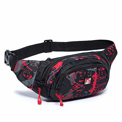 Picture of HWXUNG Fanny Pack,Waterproof Fanny Pack for Men,Adjustable Strap Waist Pack for Outdoors Workout Traveling Casual Running Hiking Cycling Fishing Camouflage Red