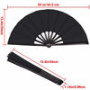 Picture of Large Folding Silk Hand Fan Hand Folding Fans Chinese Tai Chi Folding Fan for Men and Women Performance, Dance, Decorations, Festival, Gift (Black, 2 Packs)