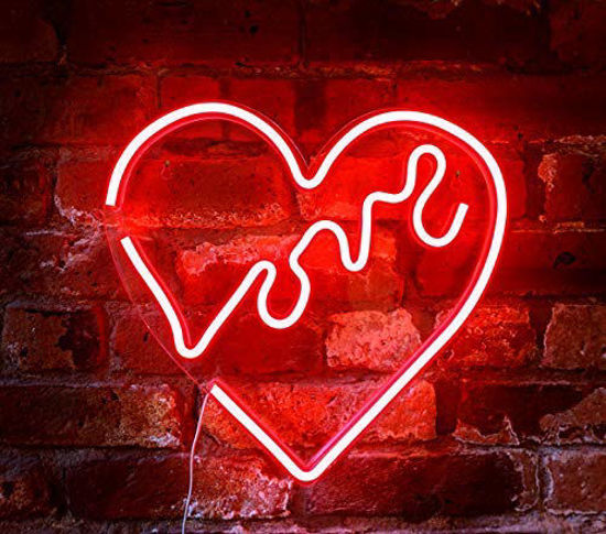 Picture of Isaac Jacobs 14" x 14" inch LED Neon Red Love Heart Wall Sign for Cool Light, Wall Art, Bedroom Decorations, Home Accessories, Party, and Holiday Decor: Powered by USB Wire (Heart)