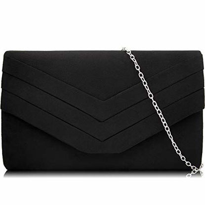 Picture of Milisente Evening Bag for Women, Suede Envelope Evening Purses Crossbody Shoulder Clutch Bag (Black)