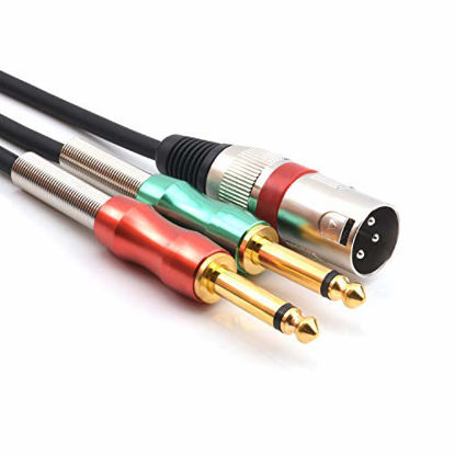 Picture of SiYear 6.6FT XLR 3 Pin Male to Double 6.35mm 1/4" TS Male Y Splitter Cable, Dual Mono Male (1/4 inch) 6.35mm to XLR Male Plug Stereo Microphone Cables(2M)