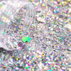 Picture of Silver Holographic Chunky Cosmetic Glitter Body Hair Face Eye Nail for Festival Carnival Concert Party Beauty Rave Accessories Different Sizes&Shapes 14g + Quick Dry Primer Glue Gel(5ml)