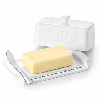Picture of DOWAN Butter Dish With Knife, Ceramic Butter Dishes with Covers and Measurements, Dishwasher & Microwave Safe Large Butter Dish Perfect for 2 Sticks of West or East Coast Butter