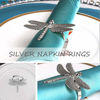 Picture of Silver Napkin Rings Set of 6 for Wedding Holiday, Metal Dragonfly Napkin Holders for Table Linens, Dining Kitchen Coffee Everyday Use Dinner Party Occasion