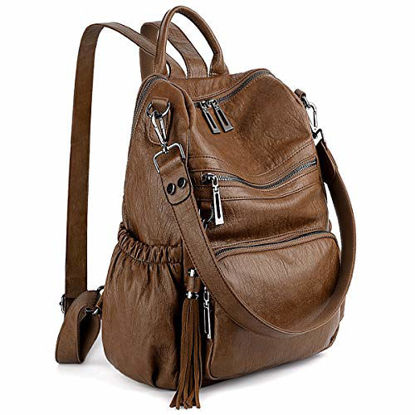 Picture of UTO Women Backpack Purse Leather Vegan Ladies Fashion Designer Rucksack Convertible Travel Shoulder Bag with Tassel Brown