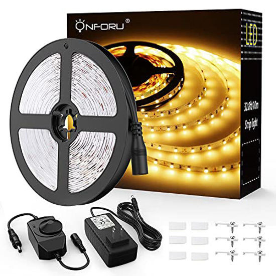 Picture of Onforu 32.8ft LED Strip Light Soft White, 10m Dimmable 3000k Led Strip, Warm White Ribbon Light, 2835 LEDs 12V Flexible Strip Tape Lighting for Under Cabinet, Home, Kitchen, Bedroom