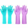 Picture of Reusable Dishwashing Cleaning Gloves with Latex free, Cotton lining ,Kitchen Gloves 2 Pairs (Purple+Blue, Medium)