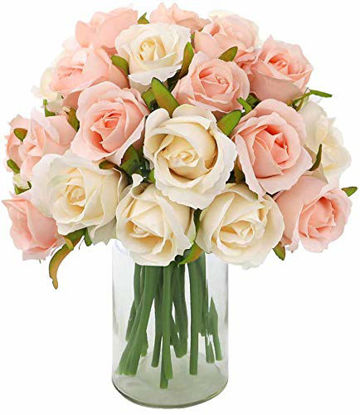 Picture of CEWOR 24 Heads Artificial Rose Flowers Bouquet Silk Flowers Rose for Home Bridal Wedding Party Festival Decor (2 Packs Champagne and Pink)