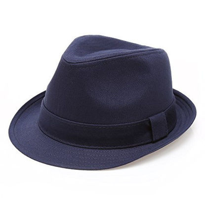 Picture of Classic Trilby Short Brim 100% Cotton Twill Fedora Hat with Band(Navy,LXL)