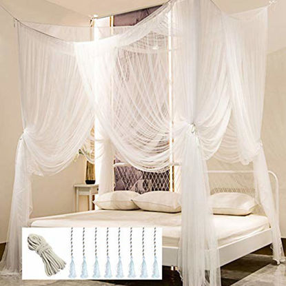 Picture of Comtelek Mosquito NET for Bed Canopy, Four Corner Post Curtains Bed Canopy Elegant Mosquito Net Set, Stick Hook &Profession Rope for net, Screen Netting Canopy Curtains, Full/Queen/King/White