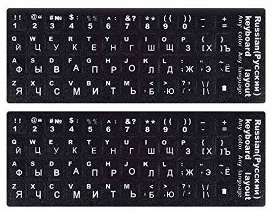 Picture of [2PCS Pack] Russian Keyboard Stickers, Computer Keyboard Stickers White Lettering with Black Background for PC Computer Laptop Notebook Desktop (Russian-White)