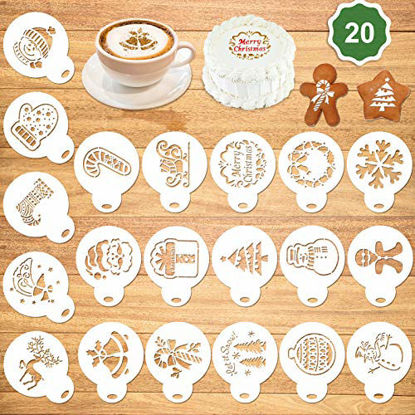 Picture of Konsait 20Pack Christmas Cake Stencil Templates Decoration, Reusable Christmas Cake Cookies Baking Painting Mold Tools, Dessert, Coffee Decorating Molds