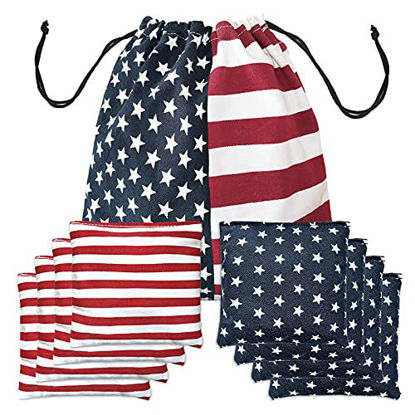 Picture of Nattork Premium Cornhole Bags All Weather Cornhole Bean Bags Set of 8 for Tossing Game - Regulation Bean Bags for Corn Hole Outdoor Game - Star & Stripes (Includes Tote Bag)