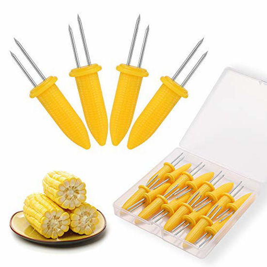 Picture of Corn Holders Set, 20PCS Stainless Steel Corn Cob Holders, Corn on The Cob Skewers for BBQ, Durable Anti-Scald Corn on The Cob Holders with Storage Box for Home Cooking Forks