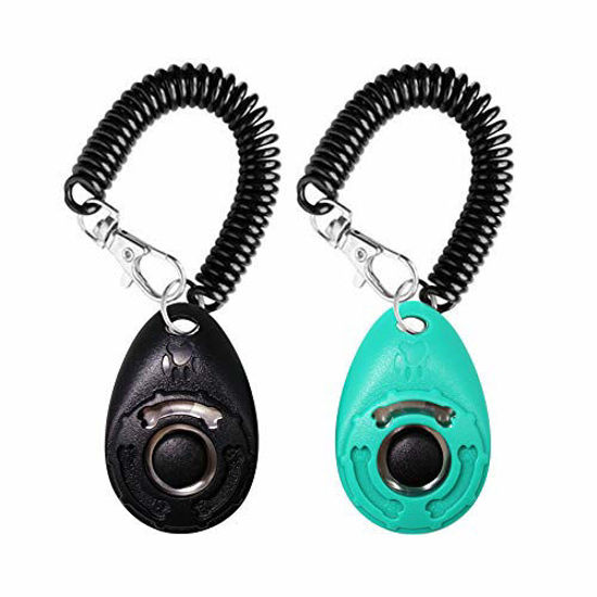 OYEFLY Dog Training Clicker with Wrist Strap Durable Lightweight Easy to  Use, Pet Training Clicker for Cats Puppy Birds Horses. Perfect for  Behavioral Training 2-Pack Black and Water lake blue