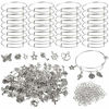 Picture of UPINS 30Pcs Silver Expandable Blank Bracelets Adjustable Wire Bangles with 100Pcs Tibetan Silver Charms, 200Pcs Open Jump Rings for Jewelry Making (Silver)