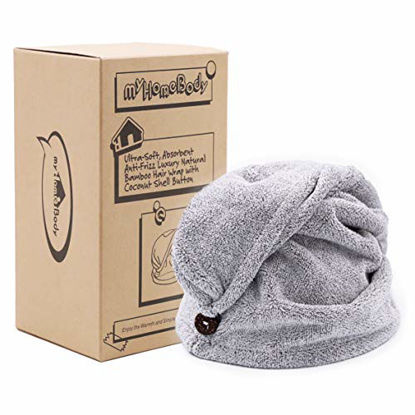 Picture of Hair Towel Wrap | Luxury Anti-Frizz Rapid-Dry Hair-Drying Turban | Ultra Soft and Quick Drying Absorbent Charcoal Fiber, with Coconut Shell Button