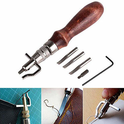 Picture of CJRSLRB 7Pcs Adjustable Stitching Groover and Creasing Edge Beveler, 7 in 1 Leather Skiving Grooving Tools, Leather Working Tools Kit