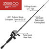 Picture of Zebco 33 Spincast Reel and Telescopic Fishing Rod Combo, Extendable 22.5-Inch to 6-Foot Telescopic E-Glass Fishing Pole, Quickset Anti-Reverse Fishing Reel with Bite Alert, Silver/Black