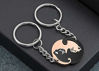 Picture of Jovivi 2pcs Stainless Steel Couples Keychains Black Rose Gold Cat Puzzle Piece Matching Couple Keychain Set Yin Yang Matching Puzzle Keychain His & Her Lover Gift