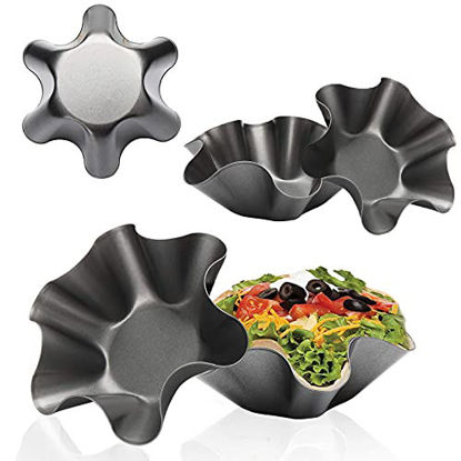 Picture of Aybloom Tortilla Pan Set - 6pcs Non-Stick Carbon Steel Taco Salad Bowl Makers Tortilla Shell Pans (Black)