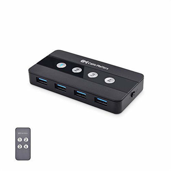 Picture of Cable Matters 4 Port USB 3.0 Switch Hub USB Sharing Switch for 4 Computers and USB Peripherals - Button or Wireless Remote Control Swapping - Includes a USB-C Adapter for USB-C and Thunderbolt 3