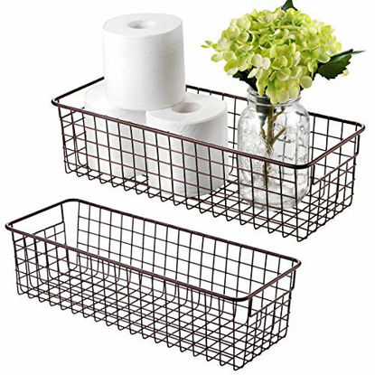 Picture of Farmhouse Decor Metal Wire Storage Organizer Bin Basket(2 Pack) - Rustic Toilet Paper Holder - Home Storage Organizer for Bathroom, Kitchen cabinets,Pantry, Laundry Room, Closets, Garage (Bronze)