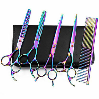 Picture of Moontay Professional Dog Grooming Scissors Set, 7 Inch/8 Inch Pet Grooming Scissors Chunkers Shears for Dog, Curved Dog Grooming Scissors, Thinning Shears for Dog with Grooming Comb